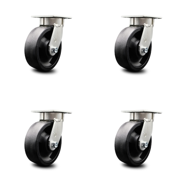6 Inch Kingpinless Glass Filled Nylon Wheel Swivel Top Plate Caster SCC, 4PK